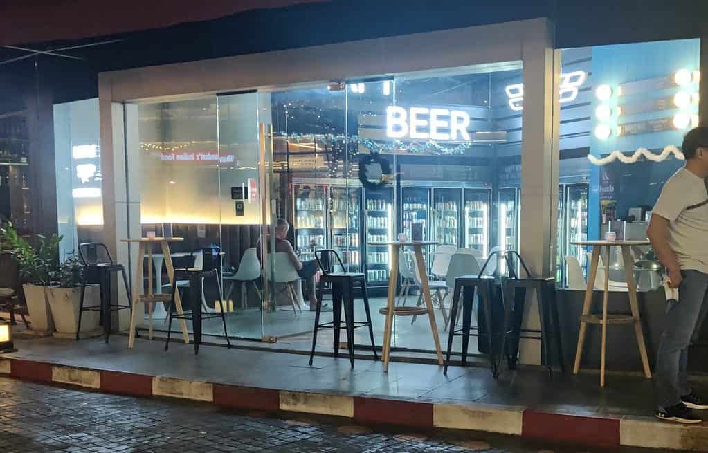 View of Beer Force in Bangkok from the street outside.