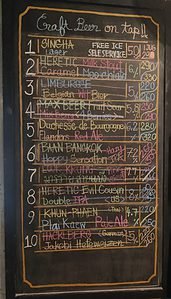 Craft beer on tap chalk board at in Bangkok