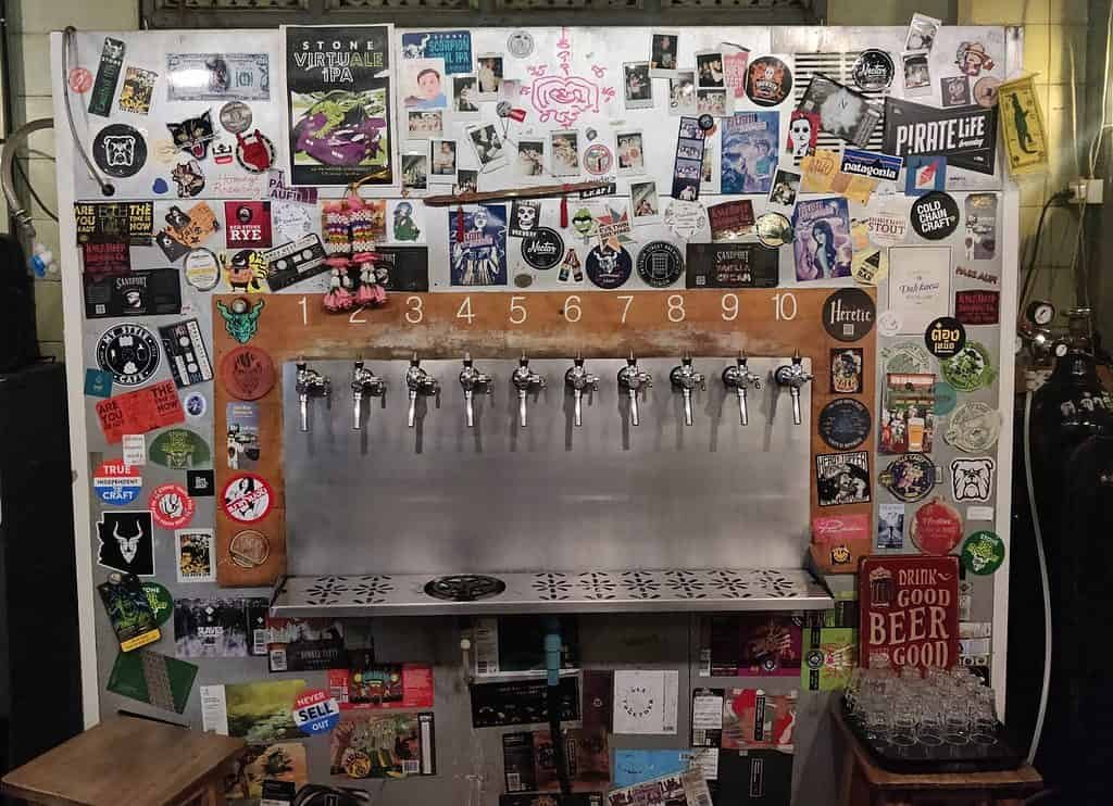 taps wall in Bangkok Thailand.