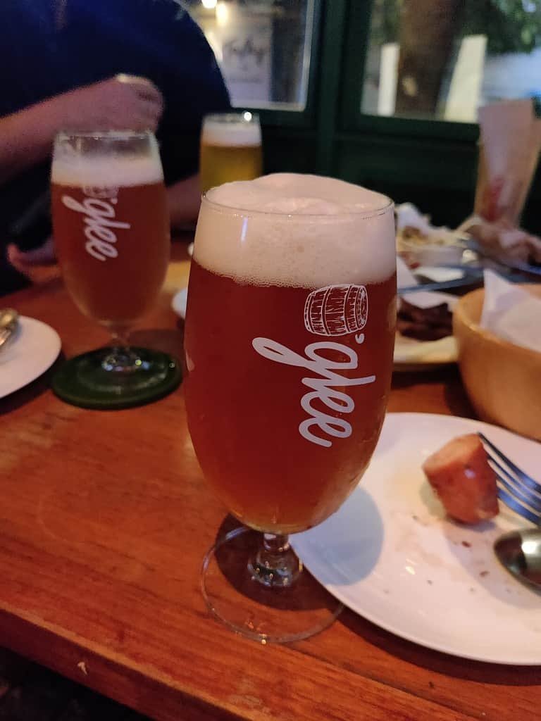 glasses of beer at O'glee beer bar and restaurant in Bangkok Thailand