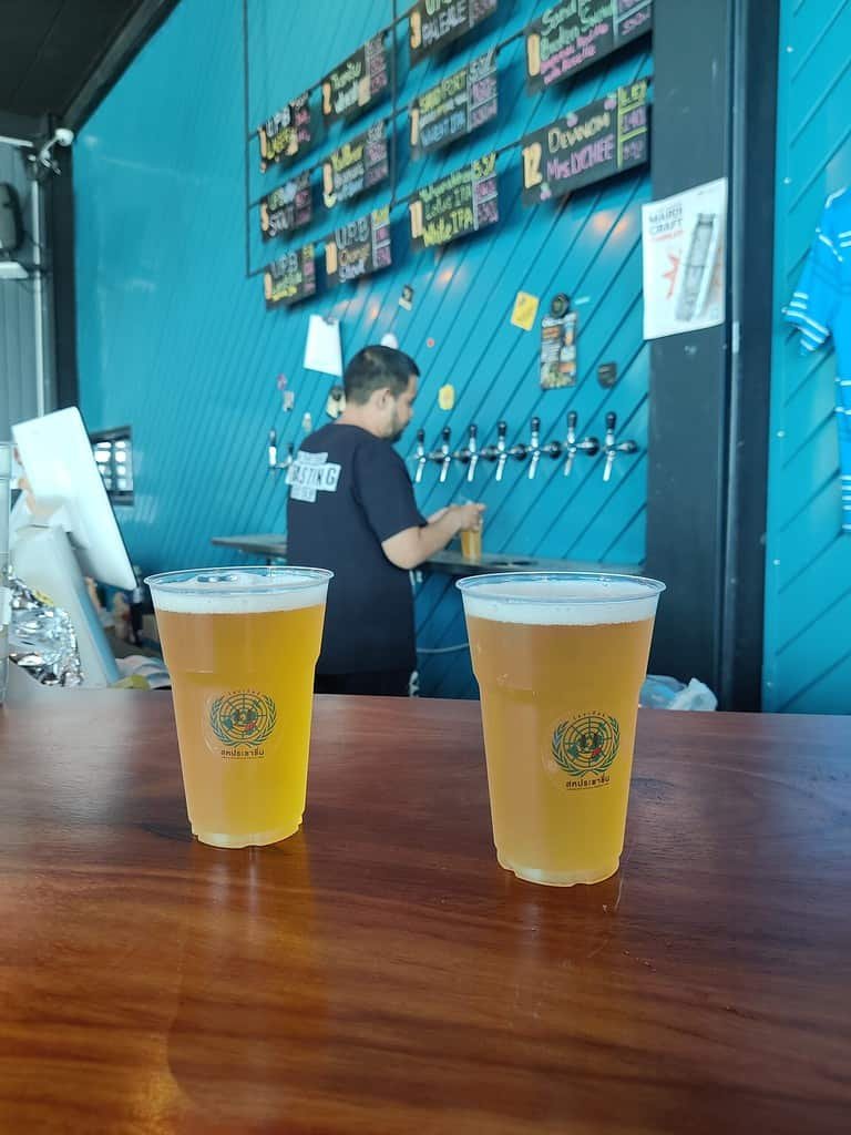 2 pints served at United People's Brewery in Bangkok Thailand. 