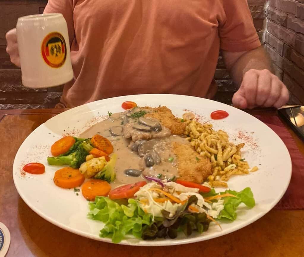 A plate of schnitzel at G's German beer embassy and restaurant in Bangkok, Thailand