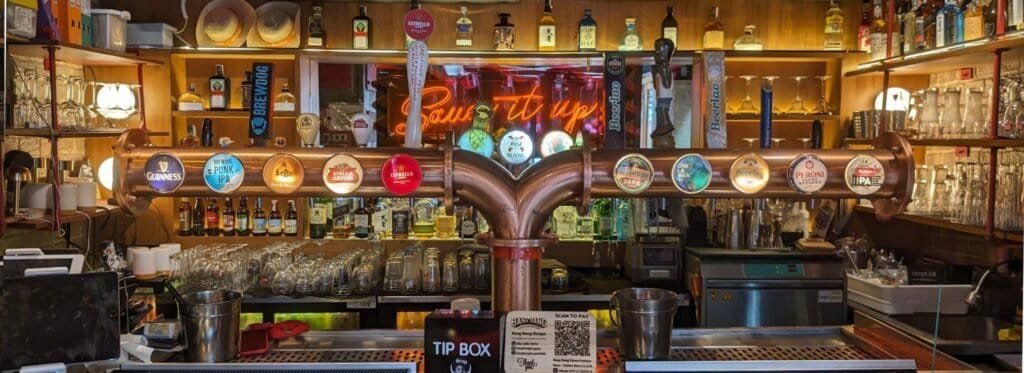 The bar and craft beers available at Bang Bang Burgers in Bangkok Thailand