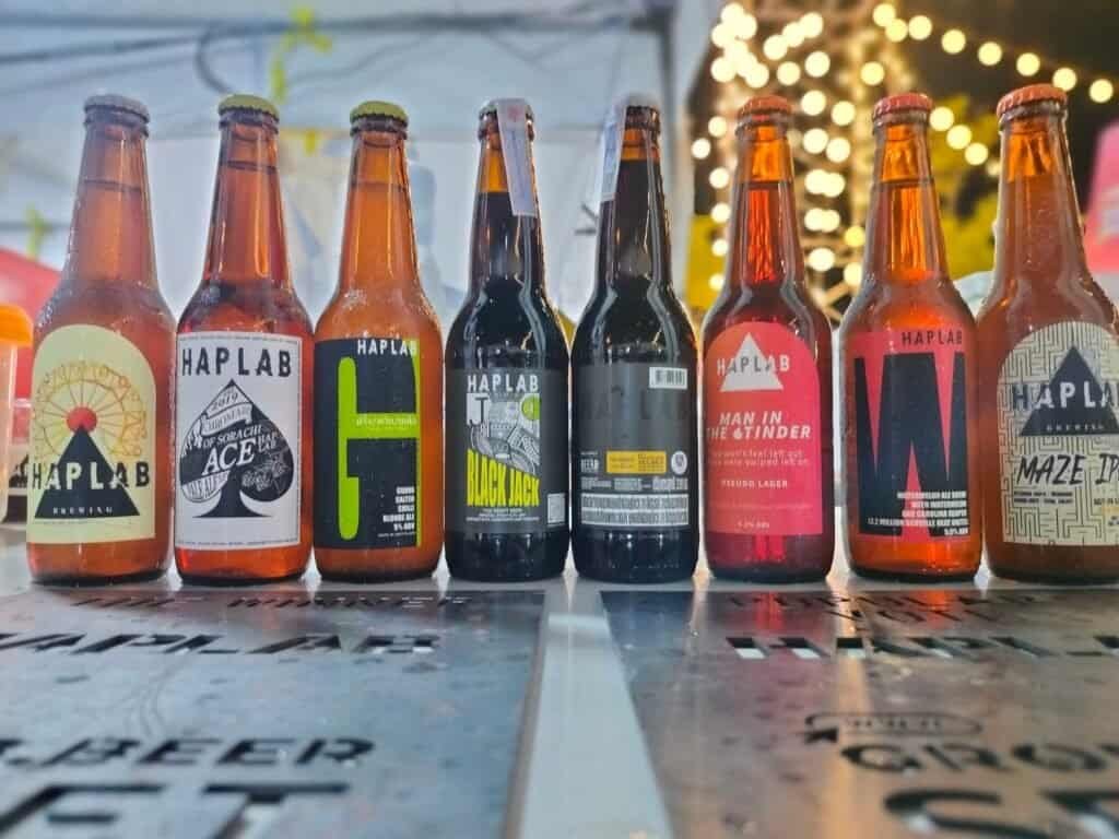 Haplab brewing bottles lined up 2023