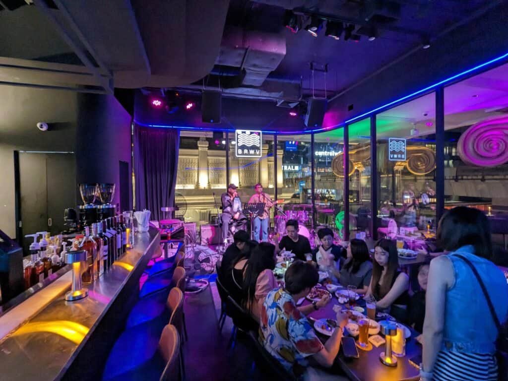 Inside view of Brewave at Gaysorn Amarin, looking toward the stage. 